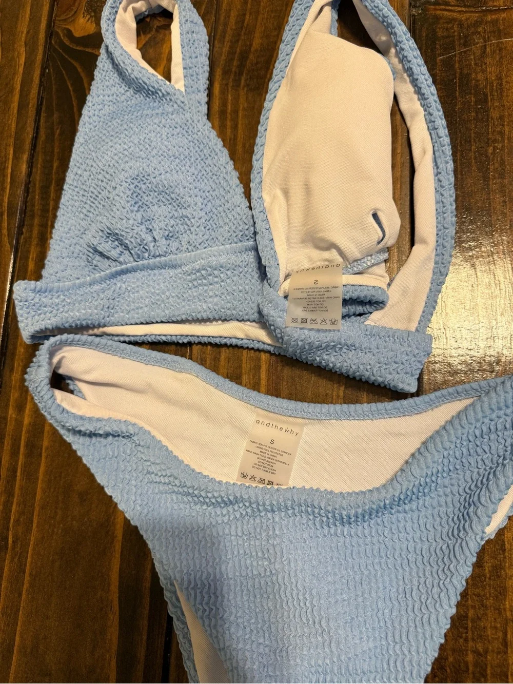 Light Blue Textured Triangle Bikini Set - Women Swim Bikini
